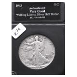 1943 D WALKING HALF DOLLAR VG