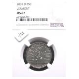 2001 D NGC MS67 VERMONT QUARTER
