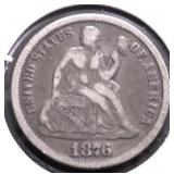 1876 CC SEATED DIME VF