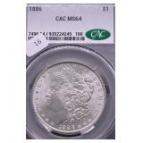1886 CAC MS64 MORGAN DOLLAR