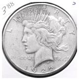 1922 S PEACE DOLLAR VF