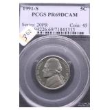 1991 S PCGS PF69DC JEFFEROSN NICKEL