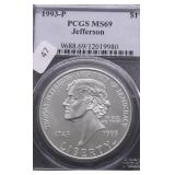 1993 PCGS MS69 JEFFERSON SILVER DOLLAR