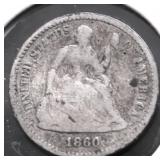 1860 HALF DIME VG