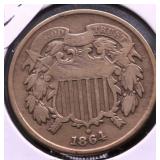 1864 TWO CENT PIECE VF DETAILS