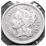 1866 3 CENT PIECE F