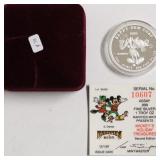 1988 MICKEY MOUSE 1 OZ .999 SILVER ROUND W BOX PAP