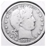 1912 S BARBER HALF DOLLAR VG