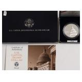 PROOF US CAPITOL SILVER DOLLAR W BOX PAPERS