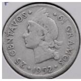 DOMINICAN REPUBLIC SILVER 25 CENTS VG
