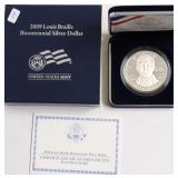 PROOF LOUIS BRAILLE BICENTENNIAL SILVER DOLLAR W B