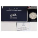 PROOF BEN FRANKLIN SILVER DOLLAR W BOX PAPERS