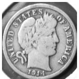 1914 D BARBER DIME VF