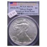 2014 W PCGS MS70 SILVER EAGLE