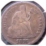 1876 S SEATED DIME VF