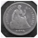1873 SEATED DIME VG