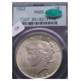 1922 PCGS MS65 CAC PEACE DOLLAR