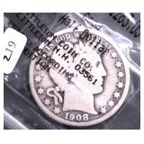 1908 O BARBER HALF DOLLAR VG