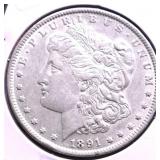 1891 MORGAN DOLLAR AU