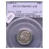 1999 S PCGS PF69DC ROOSEVELT DIME