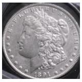 1891 MORGAN DOLLAR AU