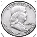 1954 D FRANKLIN HALF DOLLAR VF
