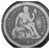 1889 SEATED DIME VG