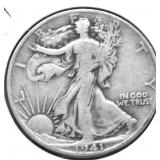 1941 D WALKING HALF DOLLAR VF