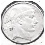1950 BELGIUM SILVER 50 FRANCS VF