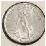 1945 D GEM BU US PHILIPPINES SILVER 20 CENTS