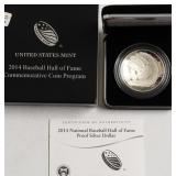 PROOF 2014 BASEBALL HALL OF FAME SILVER DOLLAR