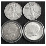 4 90 % SILVER HALF DOLLARS
