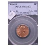 1986 D PCGS MS67 RED LINCIOLN CENT
