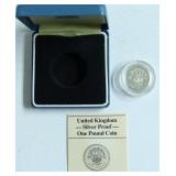 G BRIT SILVER ONE POUND W BOX PAPERS