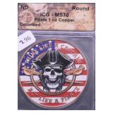 CERTIFIED 1 OZ .999 COPPER ROUND