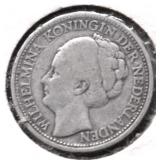 1943 NETHERLANDS SILVER 10 CENTS XF