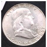 1949 D CHOICE BU FBL FRANKLIN HALF DOLLAR