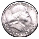 1958 CHOICE BU FBL FRAKLIN HALF DOLLAR