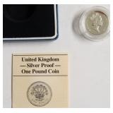 G BRIT SILVER ONE POUND W BOX PAPERS