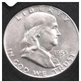 1953 D FRANKLIN HALF DOLLAR AU+