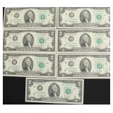 7 CONSECUTIVE SERIAL # GEM 2 $ FEDERAL RESERVE NOT