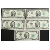5 CONSECUTIVE SERIAL # GEM 2 $ FEDERAL RESERVE NOT