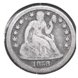 1858 SEATED DIME VG