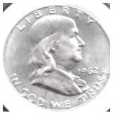 1962 D CHOICE BU FRANKLIN HALF DOLLAR