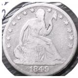 1849 O SEATED HALF DOLLAR VG