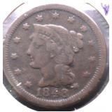 1848 LARGE CENT VF