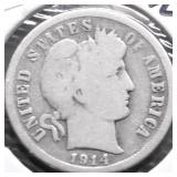 1914 BARBER DIME G