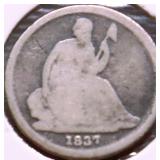 1837 SEATED DIME VG