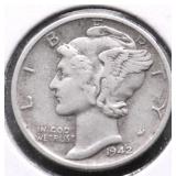 1942 S MERCURY DIME XF