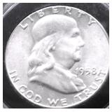 1958 GEM BU FBL FRANKLIN HALF DOLLAR